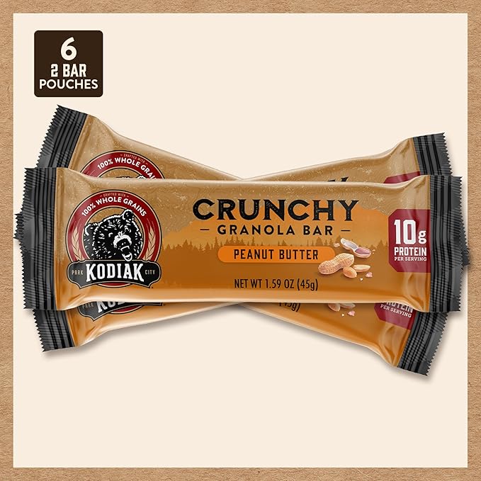 Kodiak Cakes Protein Crunchy Granola Bar, Peanut Butter, (Pack of 12 Boxes)