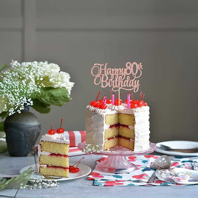 1 Pack Happy 80th Birthday Cake Topper Rose Gold Glitter Number 80 Eighty Years Old Birthday Cake Pick Decoration For 80th Birthday Celebrating Anniversary Party Supplies