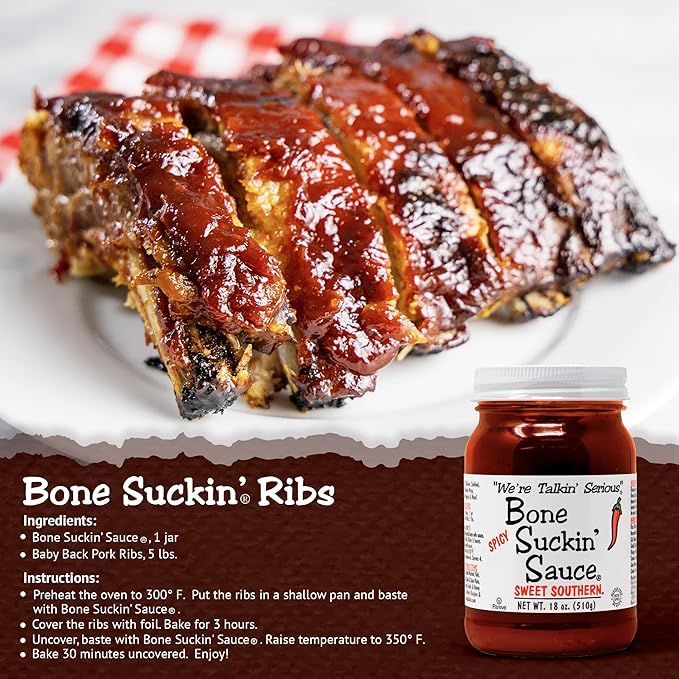 Bone Suckin' Sauce Sweet Southern BBQ Sauce, Gluten-Free, Non-GMO, Kosher, Sweetened with Cane Sugar & Molasses, All-Purpose Barbecue Sauce, For Ribs, Chicken, Pork, Beef (3 Count, Spicy Sweet Southern)