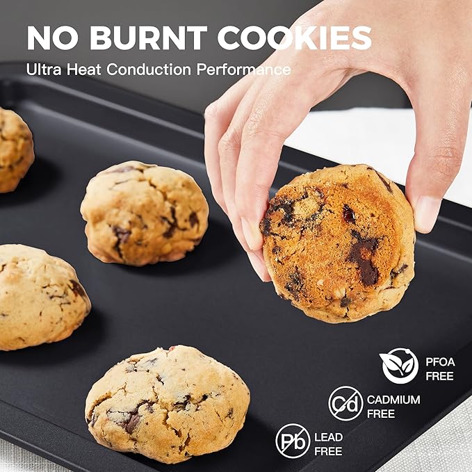HONGBAKE Nonstick Cookie Sheets, Baking Sheet for Oven with Wider Grip, 15x10 Jelly Roll Pan, Commercial Cooking Tray
