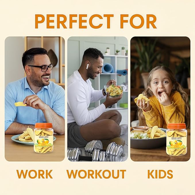 5 Oz Premium Freeze-Dried Mango Sliced, Freeze Dried Fruit Mangoes, Crunchy Natural Snack with Low Calories, Fresh Mango-Chips, Fruit Snacks for Kids, Travel, Smoothie, Yogurt, Baked Goods, Holiday Gifts