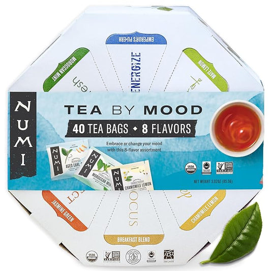 Numi Organic Tea By Mood Gift Set, 40 Tea Bag Assortment, Premium Organic Black, Pu-erh, Green, Mat챕, Rooibos & Herbal Teas