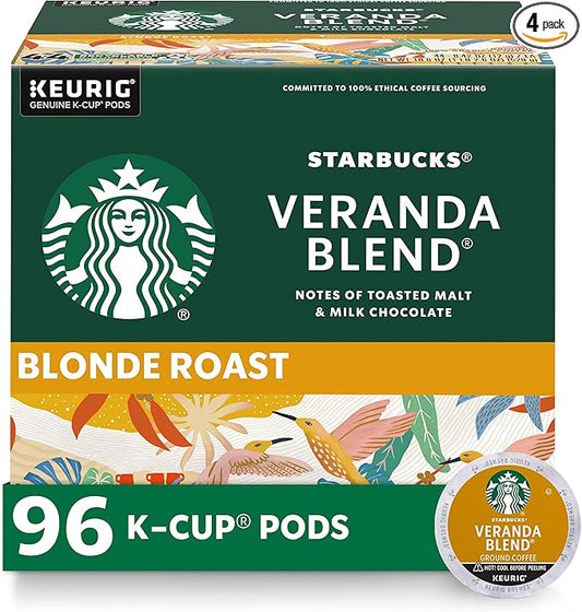 Starbucks K-Cup Coffee Pods, Starbucks Blonde Roast Coffee, Veranda Blend for Keurig Brewers, 100% Arabica, 4 boxes (96 pods total)