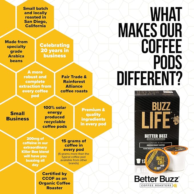 Better Buzz Best Drink Ever Vanilla Latte Single Serve Kit 24ct.,12 Medium Roast Coffee Pods (Buzz Life) & 12 (Vanilla Buzz) Coffee Creamer Powder Stick Packs, K-Cup Compatible