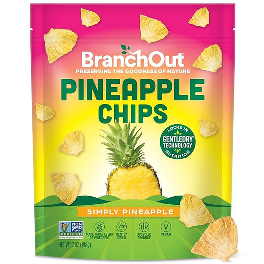 BranchOut Pineapple Chips, No Sugar Added, Real Dried Pineapple Chunks, GentleDry, Better than Freeze Dried Pineapple, Healthy Vegan Fruit Snacks for Kids & Adults, 7 oz