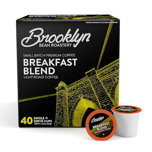 Brooklyn Beans Breakfast Blend Gourmet Coffee Pods - Compatible with Keurig 2.0 K Cup Brewers, 40 Count, Smooth and Balanced