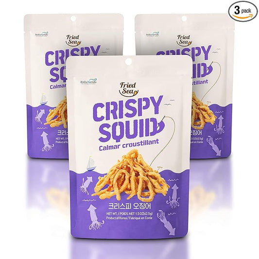 Calamari Chips Made with Real Squid [ 3 PACK ] Crunch + Crispy Healthy Snacks, Low Calorie Finger Food, Asian Snack ON THE GO by [FRIED SEA] <180 calories> Made in Korea