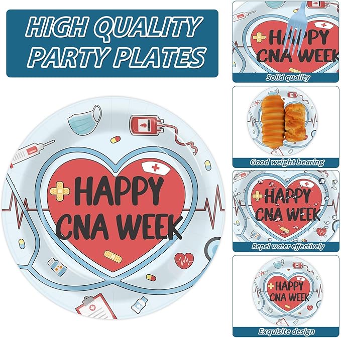96Pcs Happy CNA Week Plates and Napkins Nurse Appreciation Week Party Decorations We Love Our CNAS Dessert Plates Nurse Tableware for 24 Guests CNA Appreciation Week Party Supplies