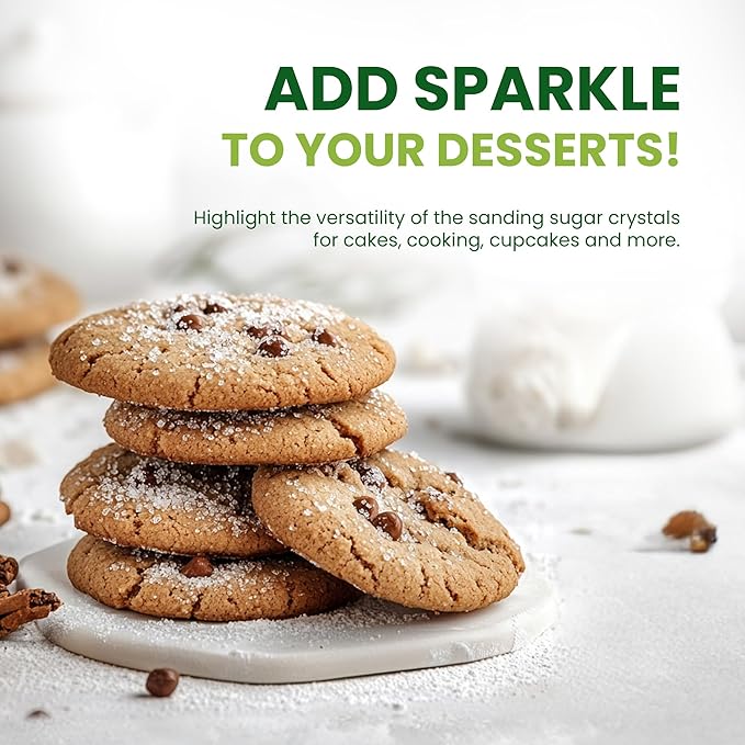 Sanding Sugar Crystals for Professional Baking & Decorating 10 oz - TOSS Coarse White Sparkling Sugar Sprinkles for Cakes, Cookies & Cupcakes - Pure White Decorative Topping