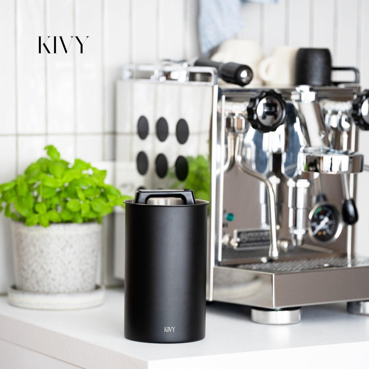 KIVY Vacuum Coffee Canister - Push Lid Preserves Coffee Aroma & Oil