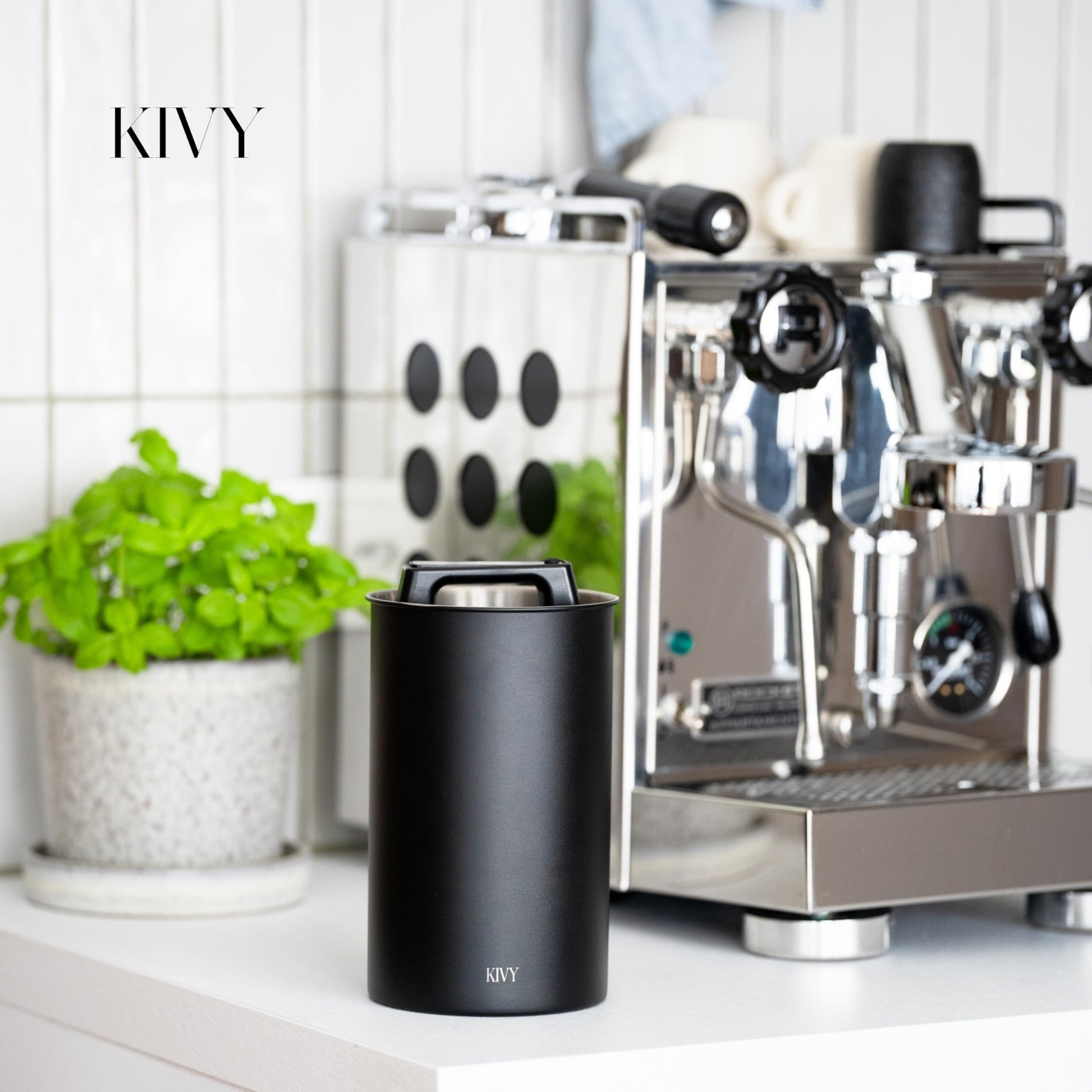 KIVY Vacuum Coffee Canister - Push Lid Preserves Coffee Aroma & Oil