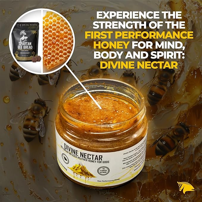 Divine Nectar Spartan Bee Bread Infused Heather Honey | Supercharged Performance, Recovery, and Vitality | 100% Raw and Pure