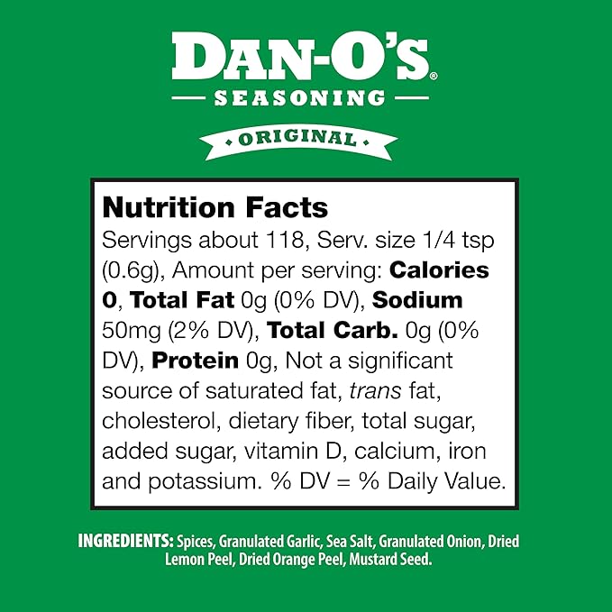Dan-O's Original Seasoning, 2.5 oz Bottle, All Purpose Seasoning for Chicken, Turkey, Beef, Veggies and More, Sugar Free, Zero Calorie, Use this Spice Blend to Craft a Marinade, Dry Rub or Sauce
