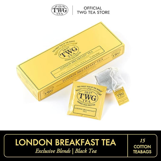 TWG Tea | London Breakfast Tea | Black Tea | Cocoa Pod | 15 Hand Sewn Cotton Teabags | Gift Set