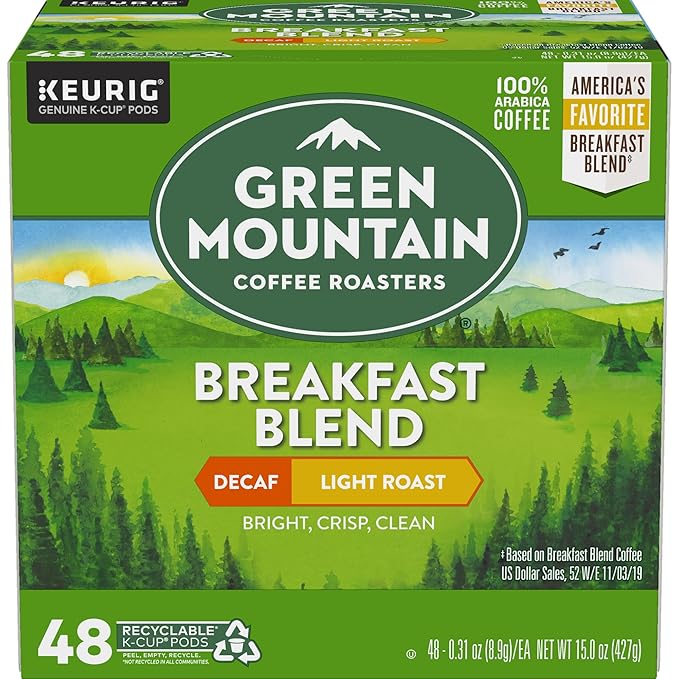Green Mountain Coffee Roasters Decaf Breakfast Blend, K-Cup Portion Pack for Keurig K-Cup Brewers (Pack of 48)