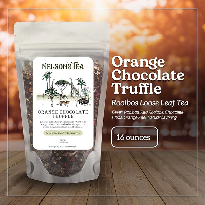 Nelson's Tea - Orange Chocolate Tea Loose Leaf - Cut & Sifted Truffle Tea with Green Rooibos, Red Rooibos and Orange Peel (16 oz)