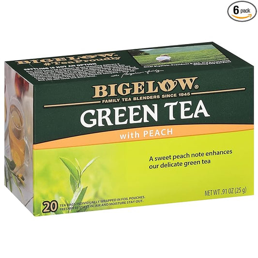 Bigelow Tea with Peach Caffeinated Green Tea, 20 Count, Pack of 6