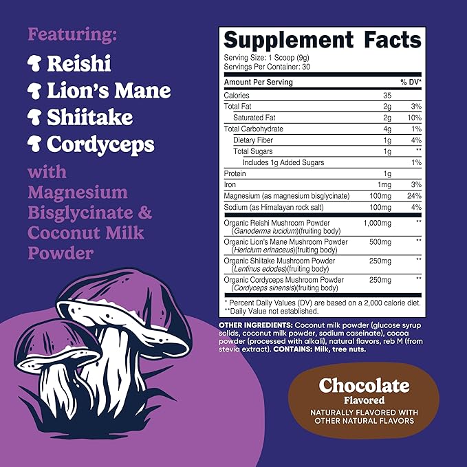 Nutricost Nutrizen PM Unwind Adaptogenic Mushroom Drink (Chocolate Flavored) 30 Servings - Includes Reishi, Lion's Mane, Shiitake, Cordyceps