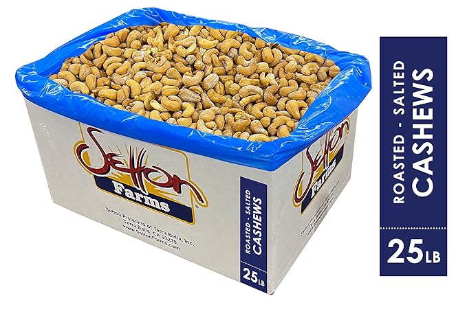 Setton Farms Bulk Roasted Salted Cashews (Size 320), 25 Lb