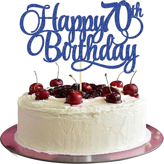 1 Pack Happy 70th Birthday Cake Topper Blue Glitter Number 70 Seventy Years Old Birthday Cake Pick Decoration For 70th Birthday Celebrating Anniversary Party Supplies