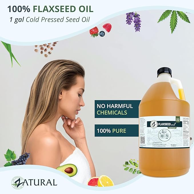 Zatural Flaxseed Oil Naturally Grown 100% Pure Flax Seeds Cold Pressed Vegan Omega Fatty Acids 128oz (1 Gallon)