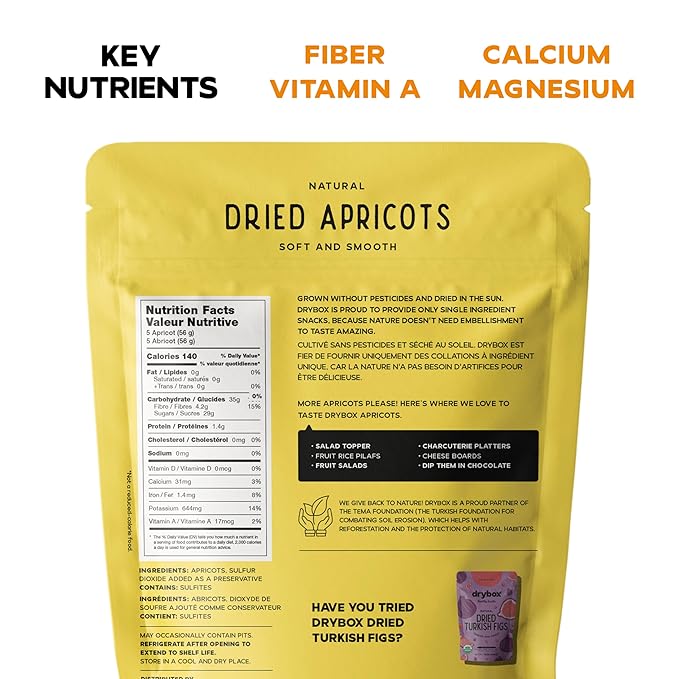 Drybox Dried Turkish Apricots No Sugar Added, Unsweetened Non-GMO | Dry Apricot Snacks | All Natural Mediterranean Dried Fruit Resealable 1 lb per pack - 1 Pack