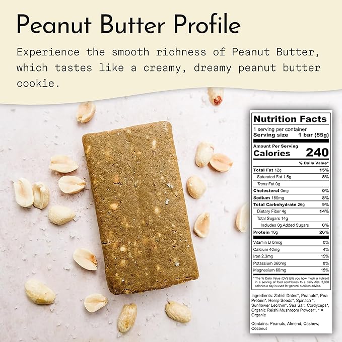 Send Bars Plant-Based Vegan Healthy Protein Bars, With Greens (Peanut Butter, 8 Bars) ??Only Real Ingredients, Zero Added Sugar, Gluten-Free, Dairy-Free