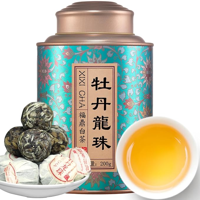 XIXICHA White Peony Tea White Tea Pearls 2013Yr Bai Mu Dan Aged White Tea Loose Leaf Fuding White Tea Chinese Tea White Tea Balls Bai Cha Long Zhu 200g/7oz Soft & Sweet Aroma 白茶 白牡丹茶 福鼎白茶