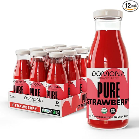 Pomona Organic Strawberry Juice (Pack of 12), Cold Pressed USDA Organic Juices with 100%