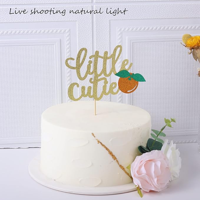 1 Pack Little Cutie Cake Topper Glitter Orange Cake Pick Citrus Theme Baby Shower Kids Birthday Party Tangerine Clementine Fruit Party Cupcake Decorations Supplies