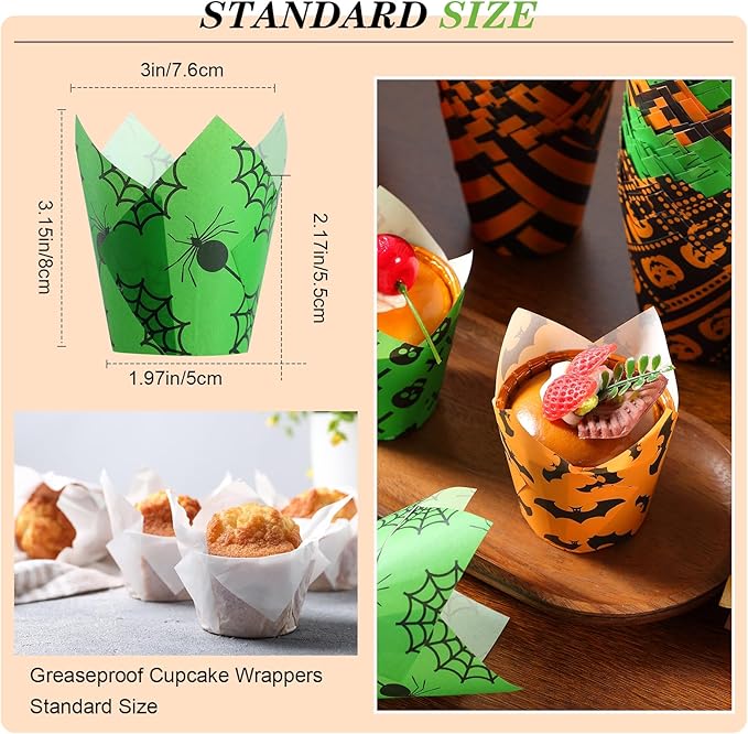 500 Counts Halloween Tulip Cupcake Liners Baking Paper Cups Wrappers Birthday Party Muffin Cupcake Baking Liners Grease Proof Cake Liner Holders for Halloween Party Supplies(Pumpkin)