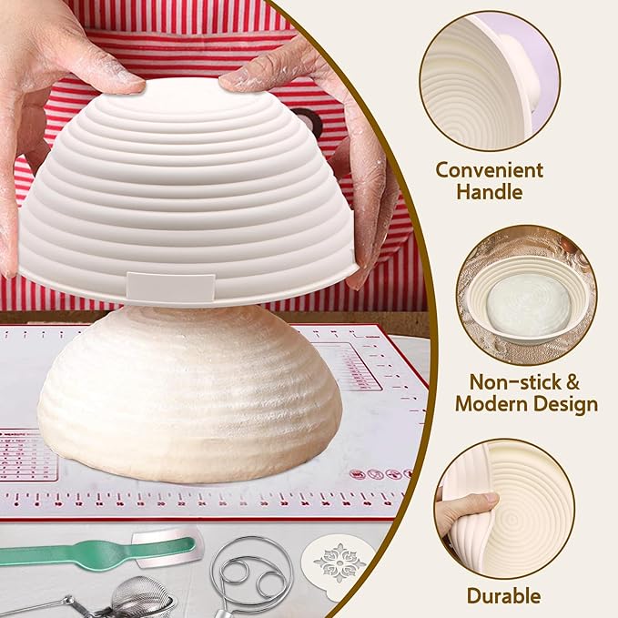 Aliggbent Silicone Banneton Bread Proofing Baskets, 10'' Oval ï¼?9'' Round Foldable Sourdough Bread Baking Supplies 18Pcs Sourdough Starter Kit Easy-to-Clean Proofing Baskets for Sourdough Bread Baking