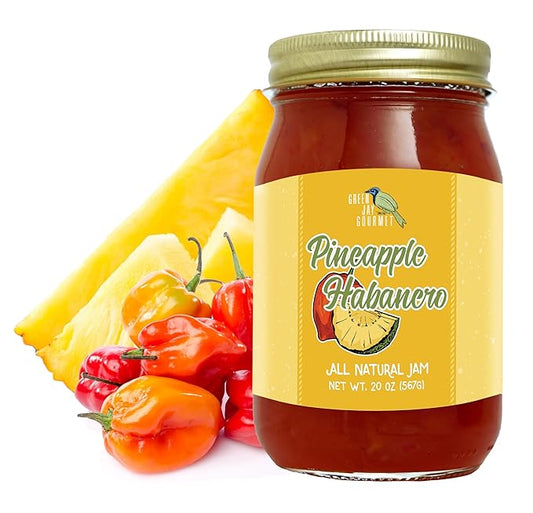 Green Jay Gourmet Pineapple Habanero Jam - All-Natural Pineapple Jam with Fresh Pineapple, Habanero Peppers & Lemon Juice - Vegan, Gluten-free Jam with No Preservatives - Made in USA - 20 Ounces
