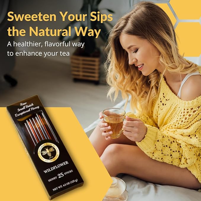 Wildflower Honey Straws, 25 Count - Raw Honey Sticks for Tea and Coffee - Perfect for Iced Beverages - Travel Healthy Snacks for Kids and Adults by Fantozzi, Made in USA