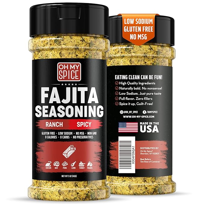 Fajita Seasoning Mix Spicy Ranch Seasoning Powder - Gluten Free & Low Sodium Mexican Seasonings Blend for Meat, Vegetables, Steak & Chicken Fajita. Hot Ranch Fajitas Seasonings Spices. Taco Mix. 5oz
