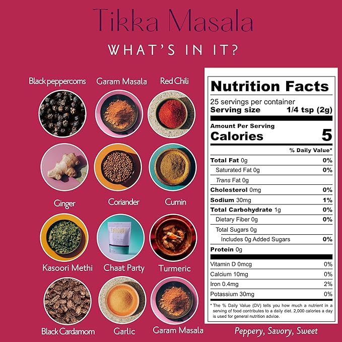 Droosh Tikka Masala Spice Mix, Indian Spices, Sweet and Savory, Tikka Masala Powder for Sandwiches, Snacks, Fruit & Cooking (1.7 ounce)