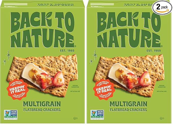Back to Nature - Multigrain Flax Seeded Flatbread Crackers - Non-GMO, Made with Real Ingredients like Wheat Flour & Whole Grains - Seriously Tasty Snacks - 5 Ounce (Pack of 2)