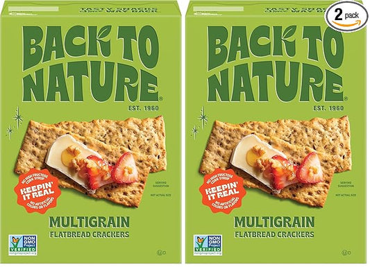 Back to Nature - Multigrain Flax Seeded Flatbread Crackers - Non-GMO, Made with Real Ingredients like Wheat Flour & Whole Grains - Seriously Tasty Snacks - 5 Ounce (Pack of 2)