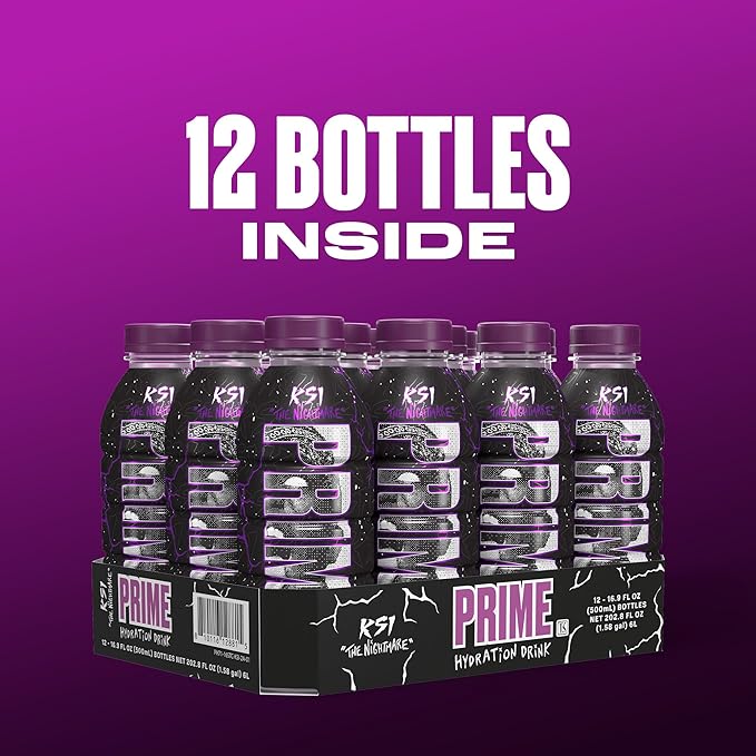 PRIME Hydration KSI THE NIGHTMARE, Sports Drinks, Electrolyte Enhanced to Replenish Fluids, 250mg BCAAs, B Vitamins, Antioxidants, Low Sugar, 16.9 Fluid Ounce, 12 Pack