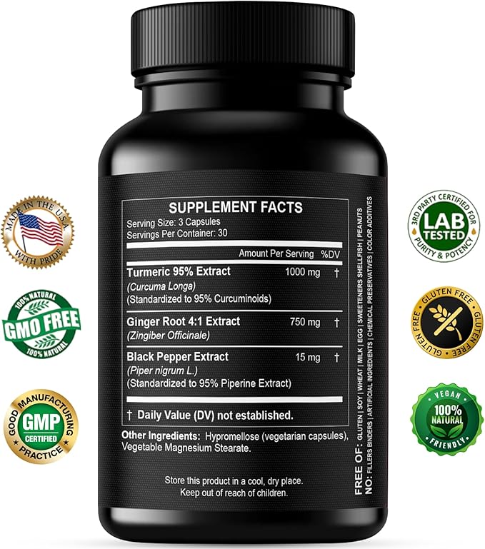 Turmeric Curcumin with Ginger ??1750mg High-Potency Formula with 95% Standardized Curcuminoids and Ginger Extract ??Black Pepper for Enhanced Absorption ??60 Vegan Capsules