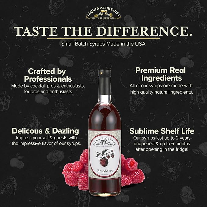 Liquid Alchemist Raspberry Syrup for Drinks - Real Ingredients Make the Perfect Summer Cocktail or Margarita Mix - Our Raspberry Cocktail Syrup is Non-GMO & Vegan (12.7 oz)