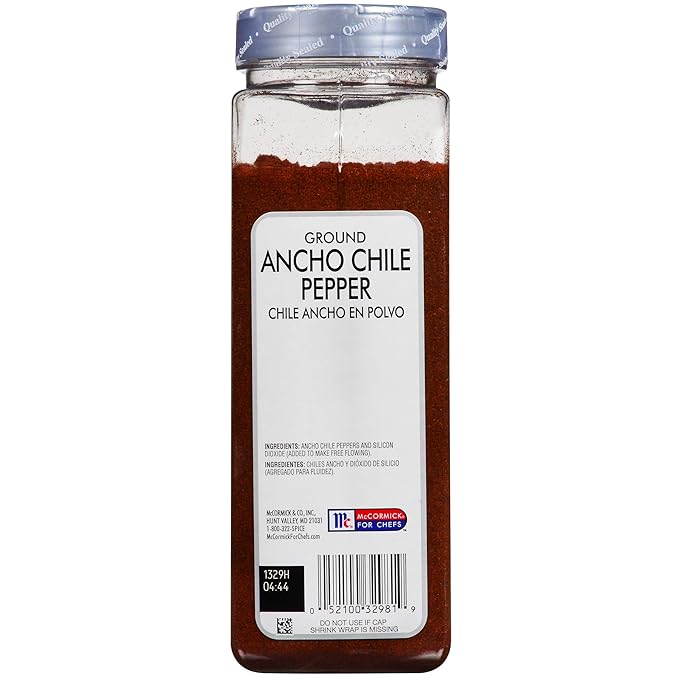 McCormick Culinary Ground Ancho Chile Pepper, 16 oz - One 16 Ounce Container of Ancho Chile Pepper Powder, Great for Mexican Mole, Tacos, Burritos, Fajitas and More