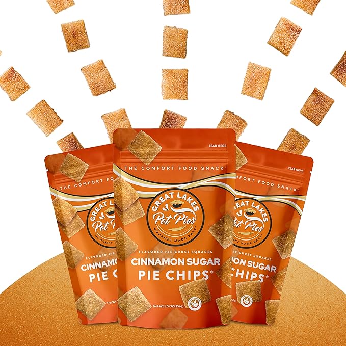 Great Lakes Pot Pies - Cinnamon Sugar Pie Chips - Crunchy Cookie Crisp - Buttery Cinnamon Snacks for Adults & Kids - Cinnamon Crackers - 4 Pack
