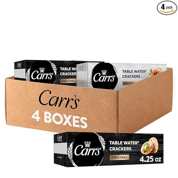 Carr's Table Water Crackers, Baked Snack Crackers, Party Snacks, 2 Flavor Variety Pack (4 Boxes)