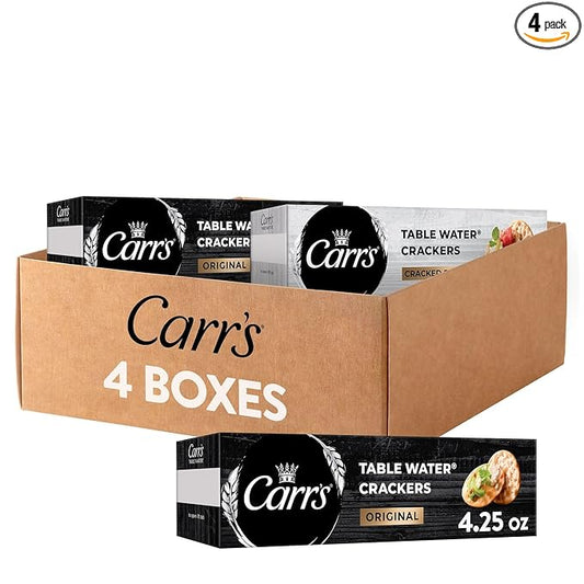 Carr's Table Water Crackers, Baked Snack Crackers, Party Snacks, 2 Flavor Variety Pack (4 Boxes)