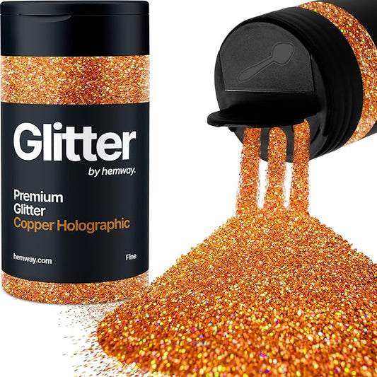 Hemway Premium Glitter Shaker - Copper Holographic | 130g Fine Metallic Flake Sequins for Resin & Epoxy Crafts | Craft Supplies for Tumblers, Festival, Art