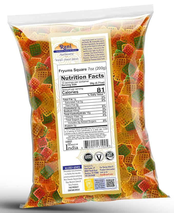 Rani Far Far / Fryums (Wheat & Tapioca Pellet) Square Shape 7oz (200g) ~ Vegan, Kosher, Uncooked, Used to Make Papad, Bhungra / Chip Snack