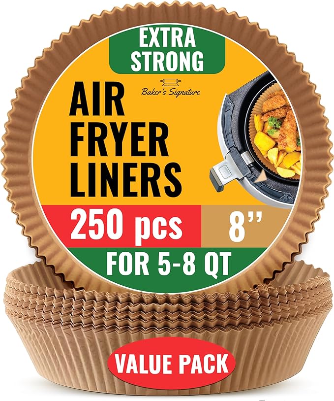 250 pcs Air Fryer Liners for Ninja, Round Disposable Airfryer Paper Liners ??Non-Stick and Oil Proof for Easy Cleanup, Great for Oven, Pans & Baking ??8 Inch for 5-8 qt Basket