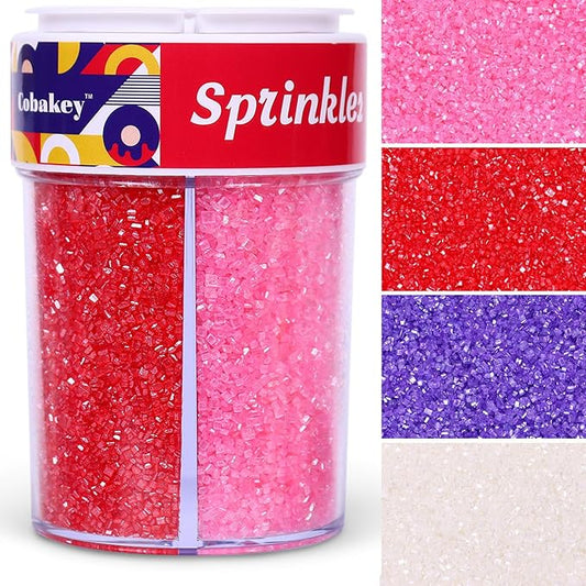 Valentine Sanding Sugar Edible Pink Red Purple Sugar Sprinkles for Cake Decorating Crystal Candy Sparkling Sanding Sugar for Cupcake Toppers Cookie Decorations Wedding Party Celebrations 6.5oz