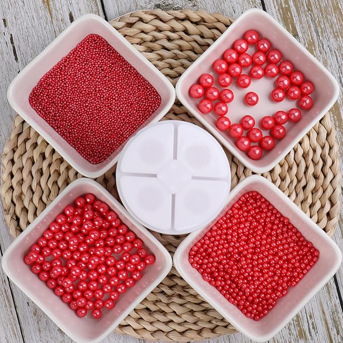 Sprinkles for Cake Decorating, Red Pearl Sprinkles 4 Sizes Mix for Cake Cupcake Cookie Baking Donuts Ice Cream Toppings